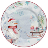 Prato Raso Snowman Boneco de Neve Natal Ceramica Borda Rosa - 28,5cm - Ela Decora